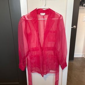 Sheer hot pink blazer with tie belt, worn once.